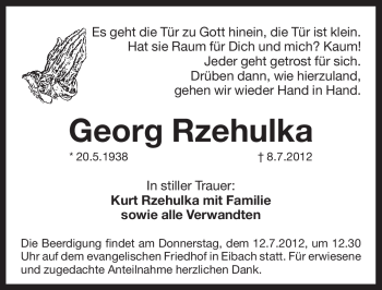 Traueranzeige von Georg Rzehulka von Pegnitz-Zeitung